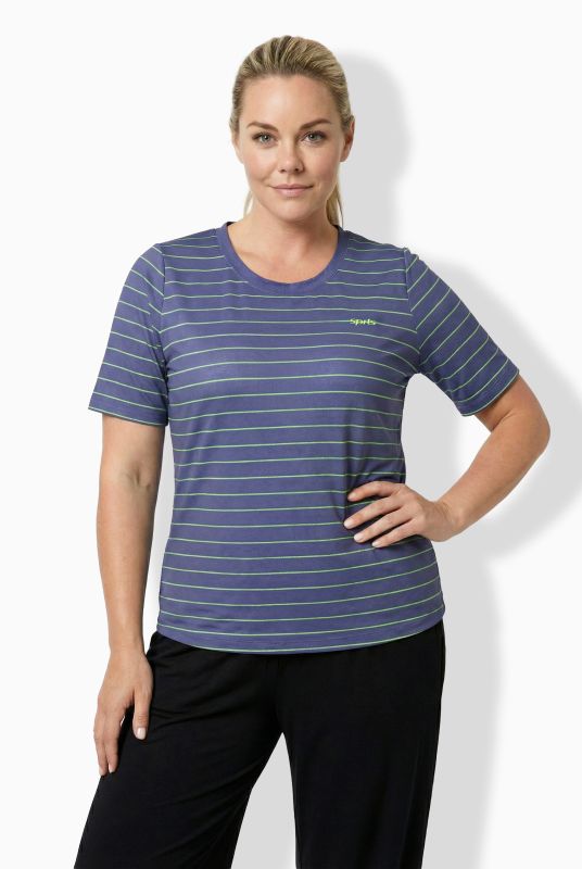 T-shirt technique rayé, col rond et manches courtes, découpe