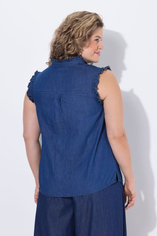 Haut sans manches en coton bio, col montant et ruchés