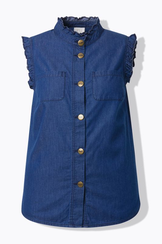 Haut sans manches en coton bio, col montant et ruchés