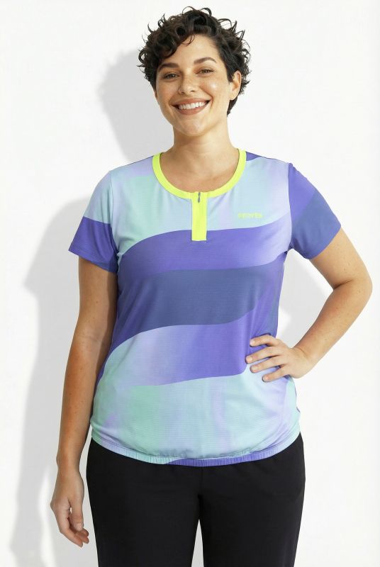 Maillot de cyclisme technique, poches, col rond et manches courtes, matière recyclée