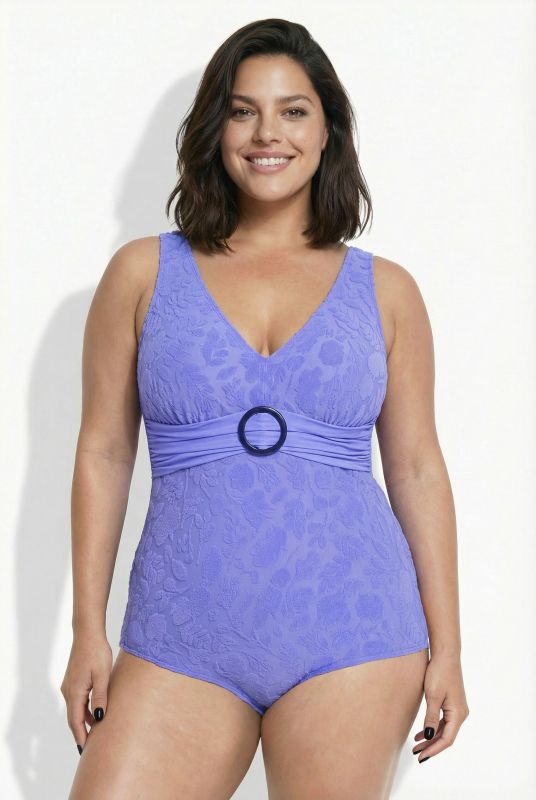 Maillot de bain à bonnets souples, anneau fantaisie et tissu texturé motif floral