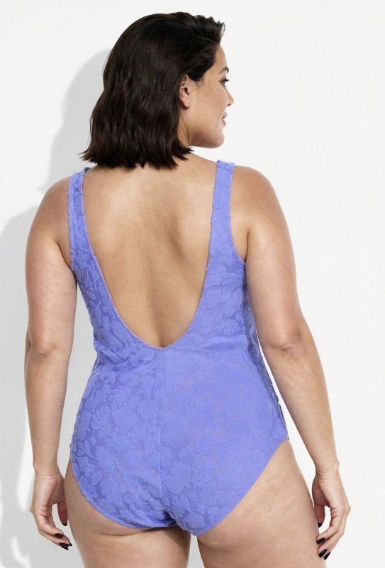 Maillot de bain à bonnets souples, anneau fantaisie et tissu texturé motif floral