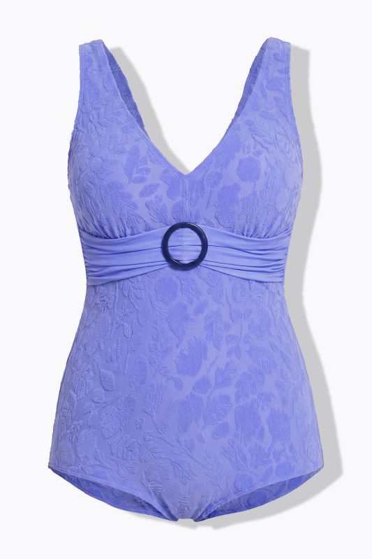 Maillot de bain à bonnets souples, anneau fantaisie et tissu texturé motif floral