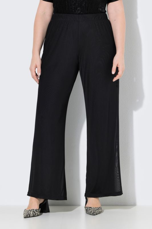 Pantalon en mesh doublé, tombé fluide, jambe droite et taille élastique