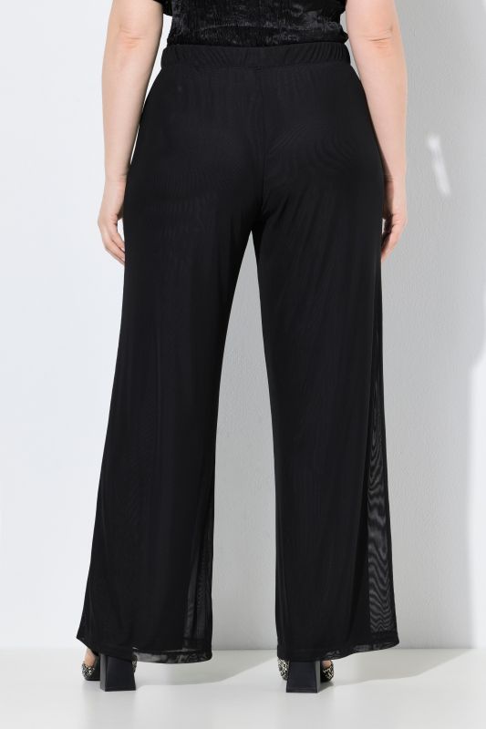 Pantalon en mesh doublé, tombé fluide, jambe droite et taille élastique