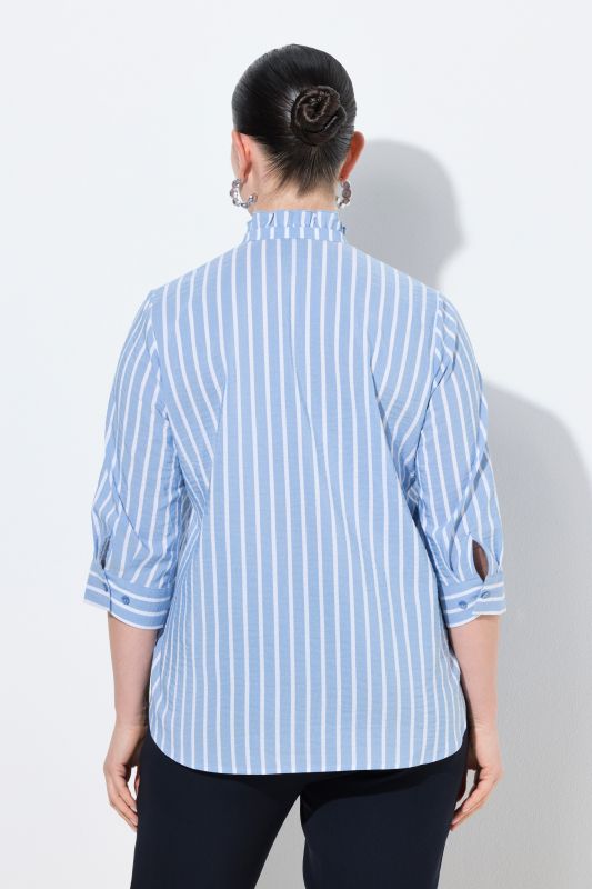 Chemisier en Seersucker, coupe évasée, col montant et manches&nbsp;3/4