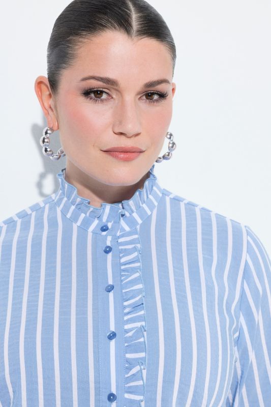 Chemisier en Seersucker, coupe évasée, col montant et manches&nbsp;3/4