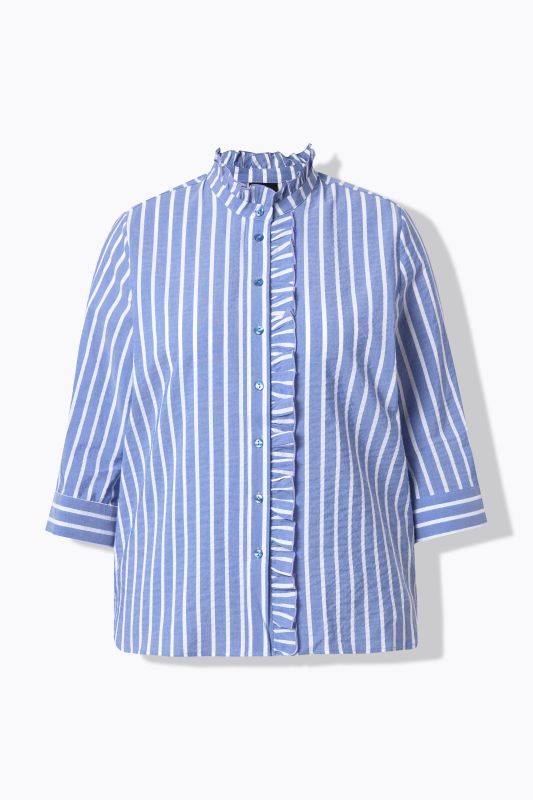 Chemisier en Seersucker, coupe évasée, col montant et manches&nbsp;3/4