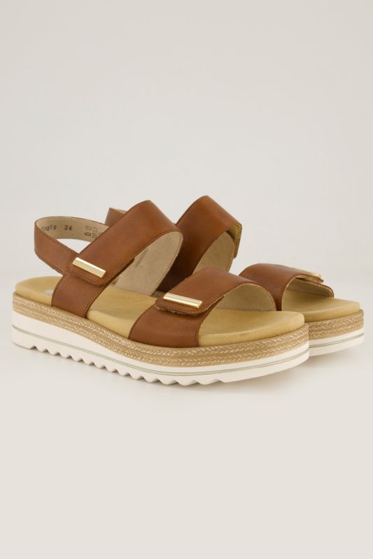 Sandales en cuir Remonte, semelle compensée et bride à scratch - largeur F 1/2