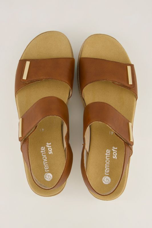 Sandales en cuir Remonte, semelle compensée et bride à scratch - largeur F 1/2