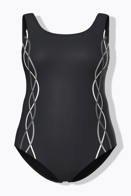 Maillot de bain une pièce, sans bonnets souples, passepoils fantaisie et décolleté rond