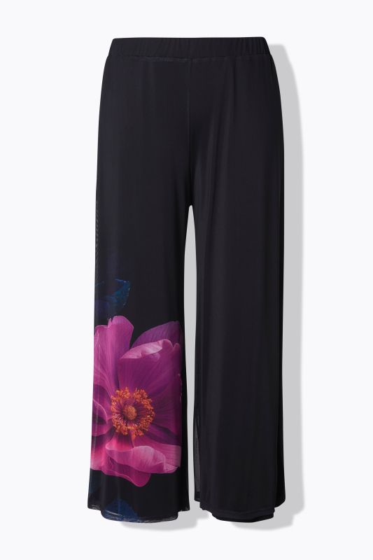 Pantalon en mousseline doublée, motif floral et taille élastique