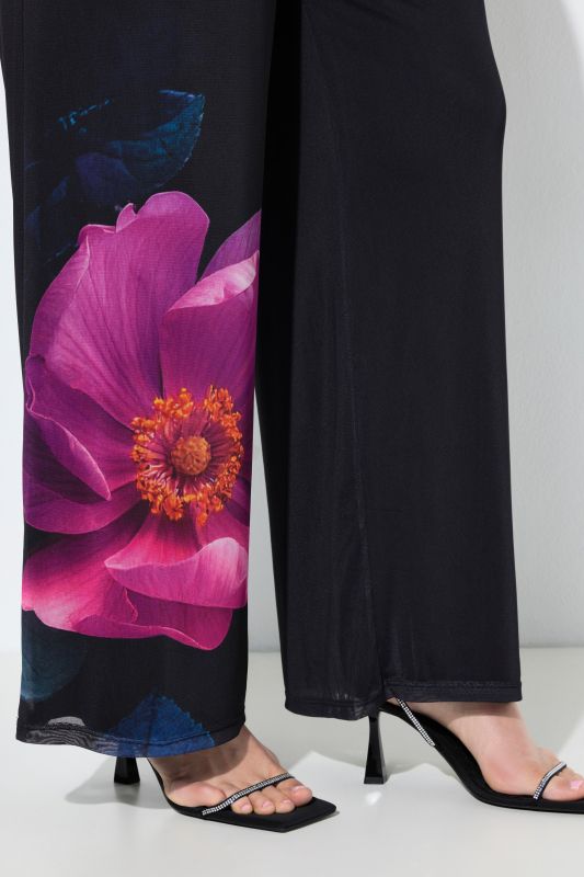 Pantalon en mousseline doublée, motif floral et taille élastique