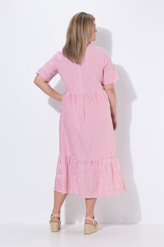 Robe maxi à rayures, poches, col calice et manches courtes, coupe évasée