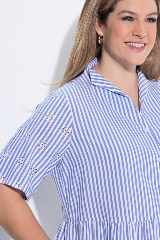 Robe maxi à rayures, poches, col calice et manches courtes, coupe évasée