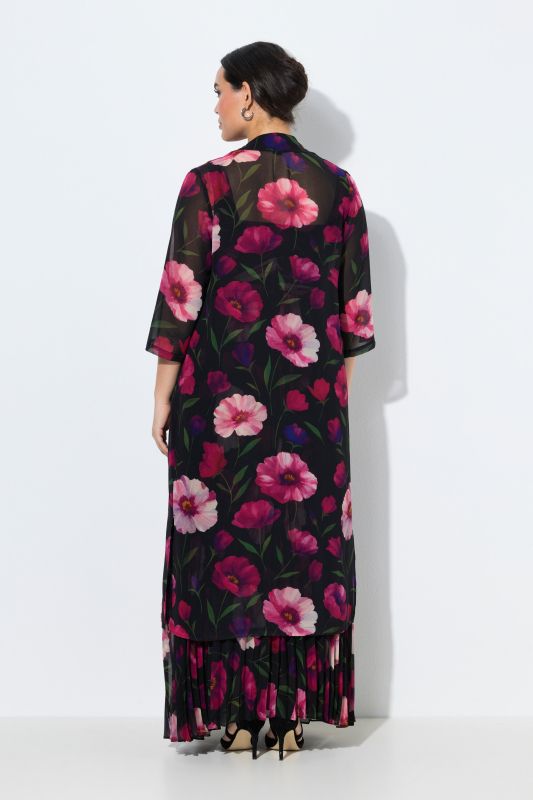 Veste en mousseline à fleurs, coupe ouverte, col châle et manches&nbsp;3/4