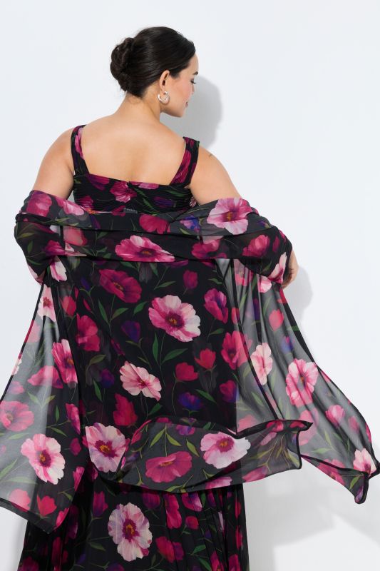 Veste en mousseline à fleurs, coupe ouverte, col châle et manches&nbsp;3/4