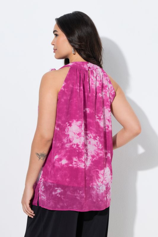 Blouse sans manches, col montant et motif floral, coupe évasée