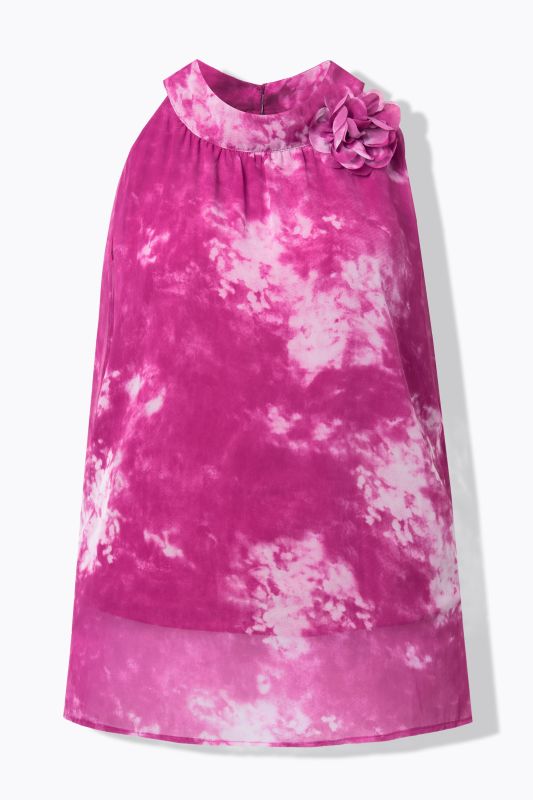 Blouse sans manches, col montant et motif floral, coupe évasée