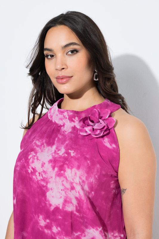 Blouse sans manches, col montant et motif floral, coupe évasée