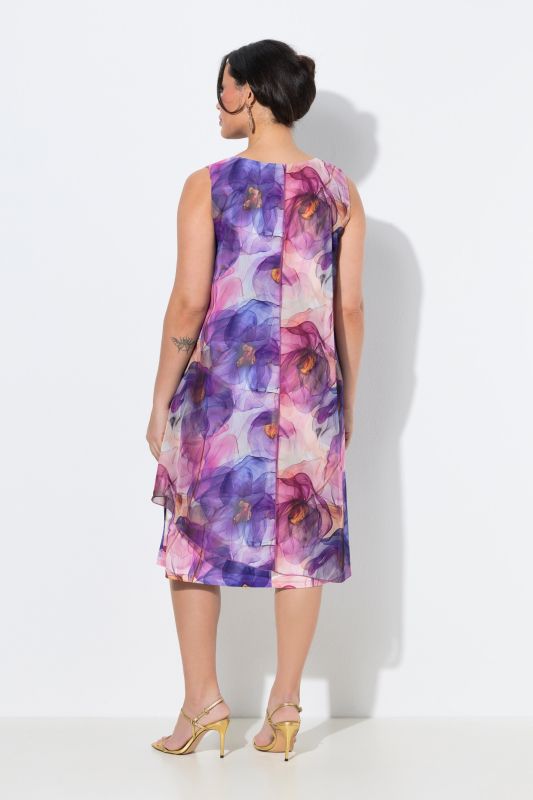 Robe en mousseline sans manches, motif floral, décolleté rond et coupe évasée