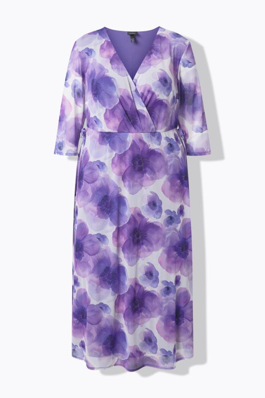 Robe maxi doublée, motif floral, décolleté en V et manches courtes