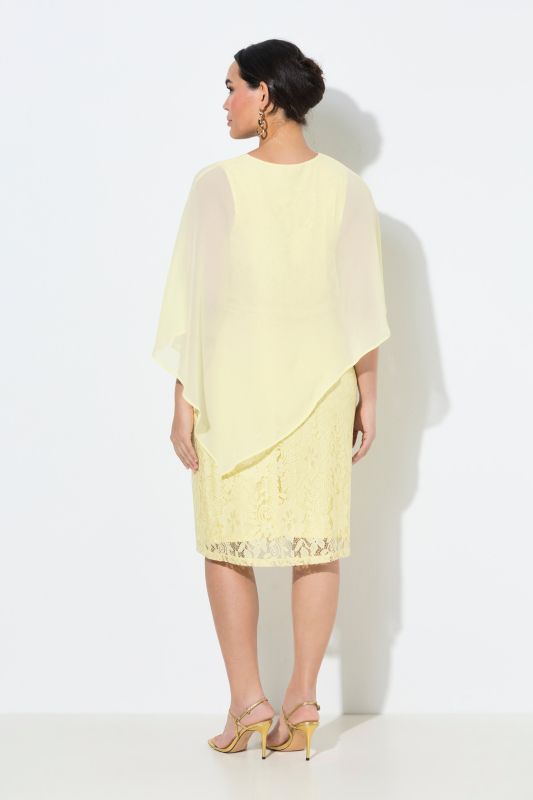 Robe en dentelle, coupe évasée, décolleté en V et manches&nbsp;3/4