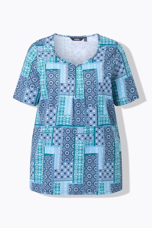 T-shirt à manches courtes, décolleté cœur avec plis fantaisie, coupe évasée