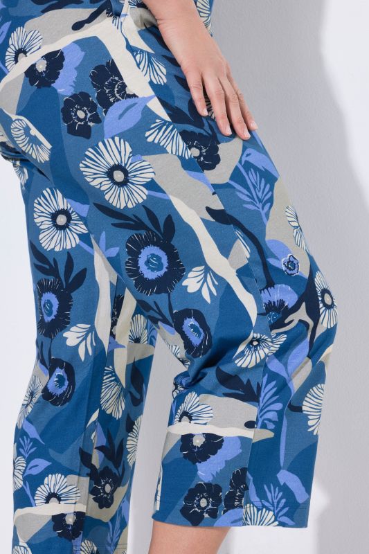 Jupe-culotte en jersey de coton bio, jambe large et motif à fleurs