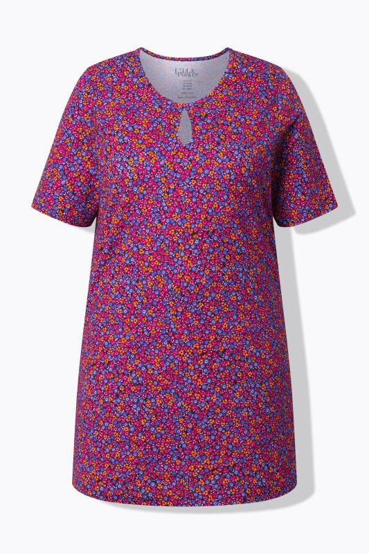 T-shirt long à motif, manches courtes et décolleté rond avec «&nbsp;trou de serrure&nbsp;»