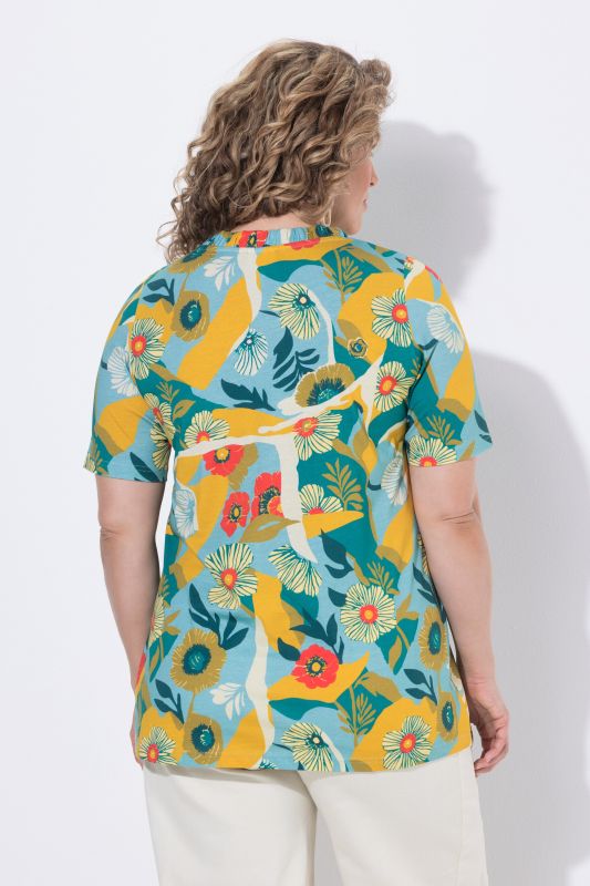 T-shirt à fleurs en coton bio, décolleté rond et manches courtes