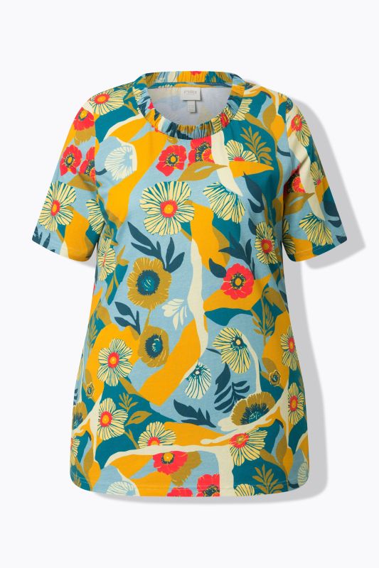 T-shirt à fleurs en coton bio, décolleté rond et manches courtes