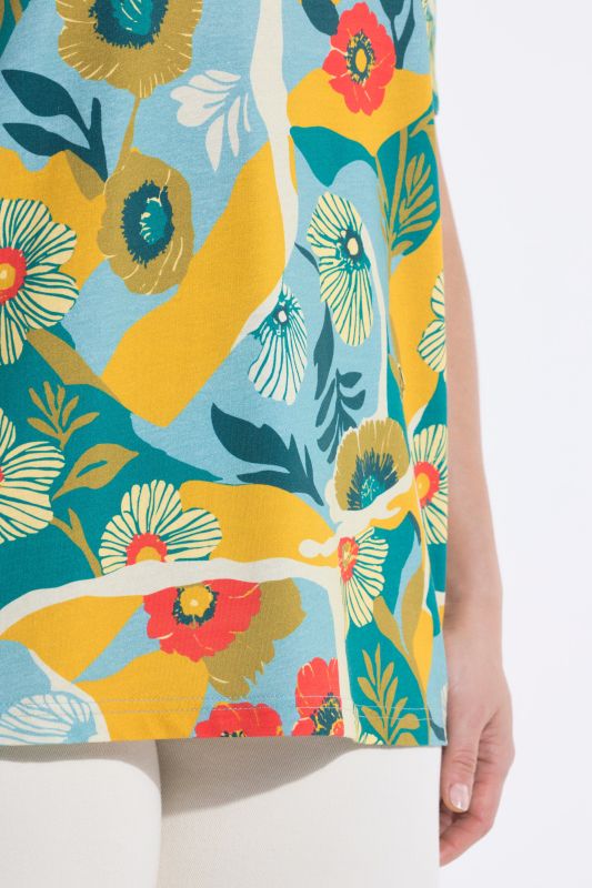 T-shirt à fleurs en coton bio, décolleté rond et manches courtes