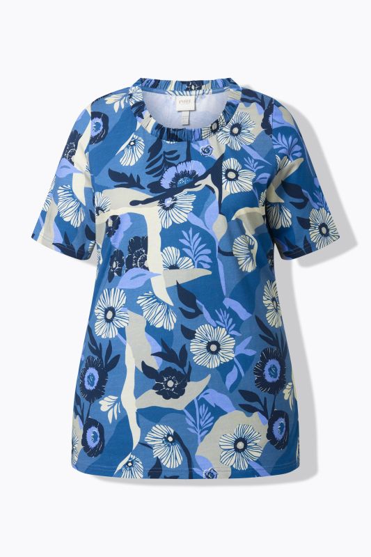 T-shirt à fleurs en coton bio, décolleté rond et manches courtes