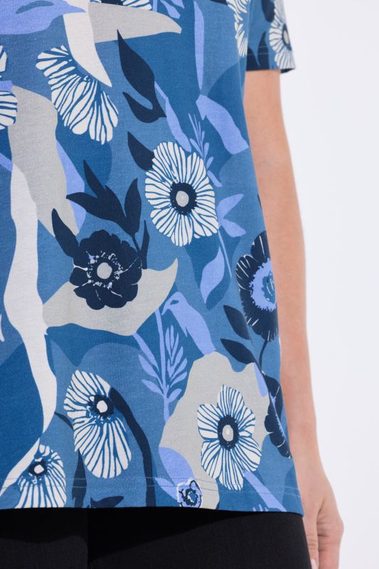 T-shirt à fleurs en coton bio, décolleté rond et manches courtes