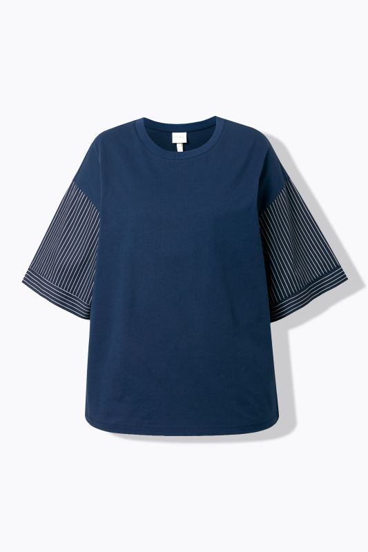 T-shirt à rayures, décolleté rond et manches&nbsp;3/4, coton bio