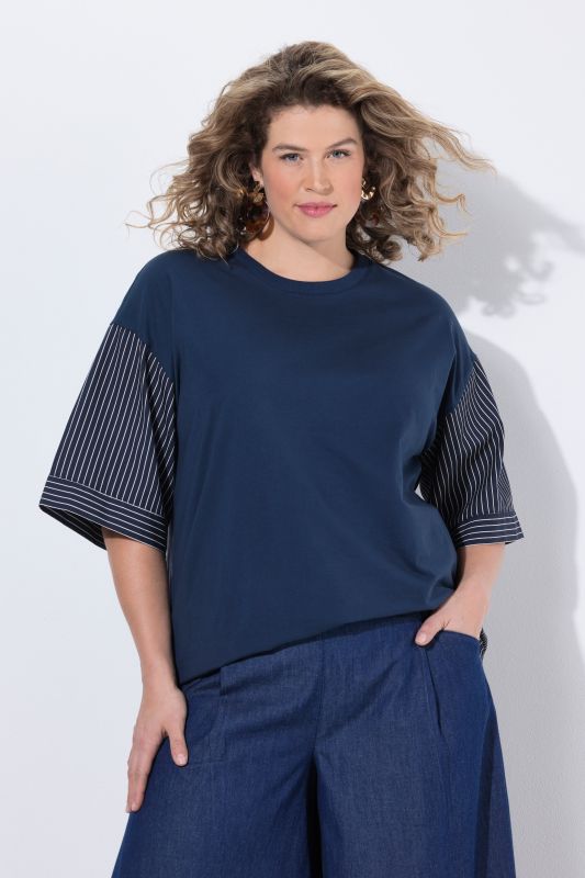 T-shirt à rayures, décolleté rond et manches&nbsp;3/4, coton bio