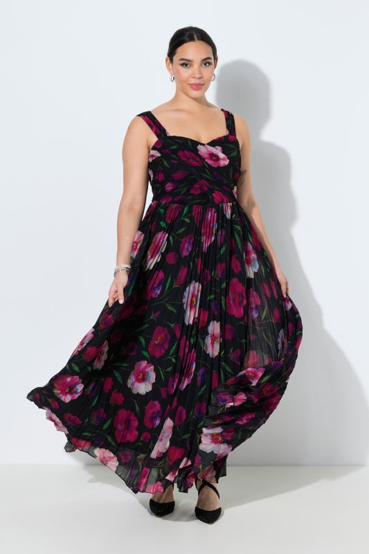 Robe maxi sans manches, décolleté cœur et imprimé fleurs