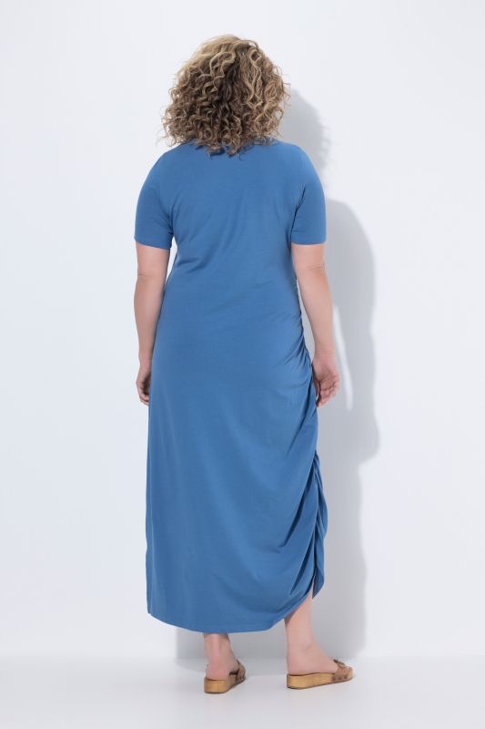 Robe maxi en coton bio, effet drapé, décolleté rond et manches courtes Coton bio