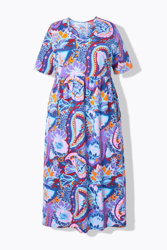 Robe maxi coupe évasée, poches, décolleté en V et manches courtes