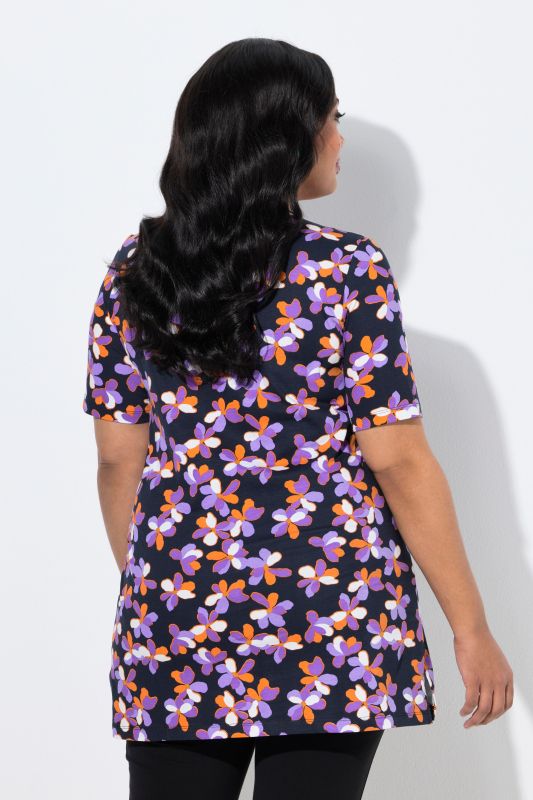 T-shirt long à motif, manches courtes et décolleté rond avec «&nbsp;trou de serrure&nbsp;»