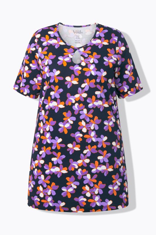 T-shirt long à motif, manches courtes et décolleté rond avec «&nbsp;trou de serrure&nbsp;»