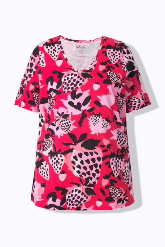 T-shirt imprimé, décolleté en V et manches courtes