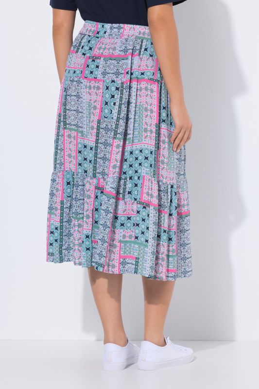 Jupe midi taille élastique et coupe évasée, imprimé