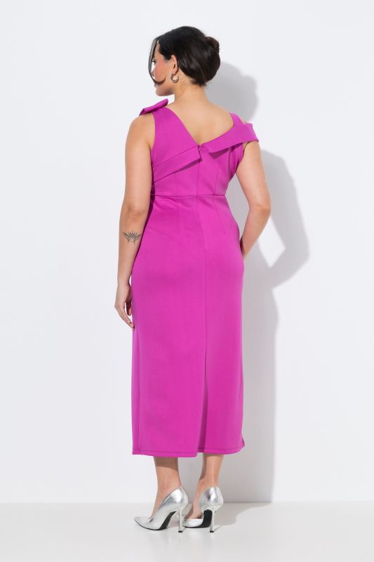 Robe maxi en jersey, décolleté en V, drapé et application, modèle sans manches