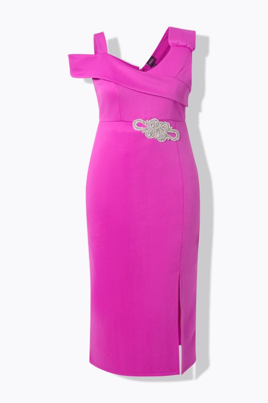 Robe maxi en jersey, décolleté en V, drapé et application, modèle sans manches