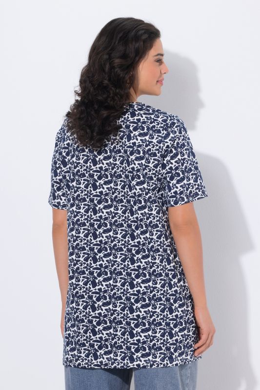 T-shirt long, décolleté carré et manches courtes, coupe évasée