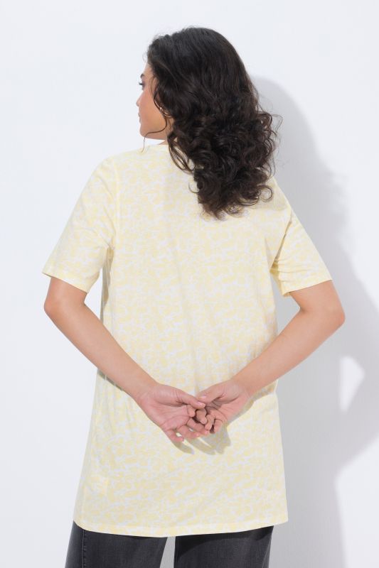 T-shirt long, décolleté carré et manches courtes, coupe évasée