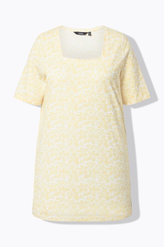 T-shirt long, décolleté carré et manches courtes, coupe évasée