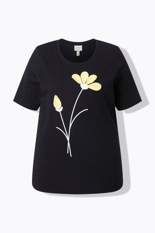 T-shirt à fleurs en coton bio, décolleté rond et manches courtes
